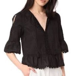 Madewell Peekaboo Pom-Pom Top Shirt Black Tassels Medium New